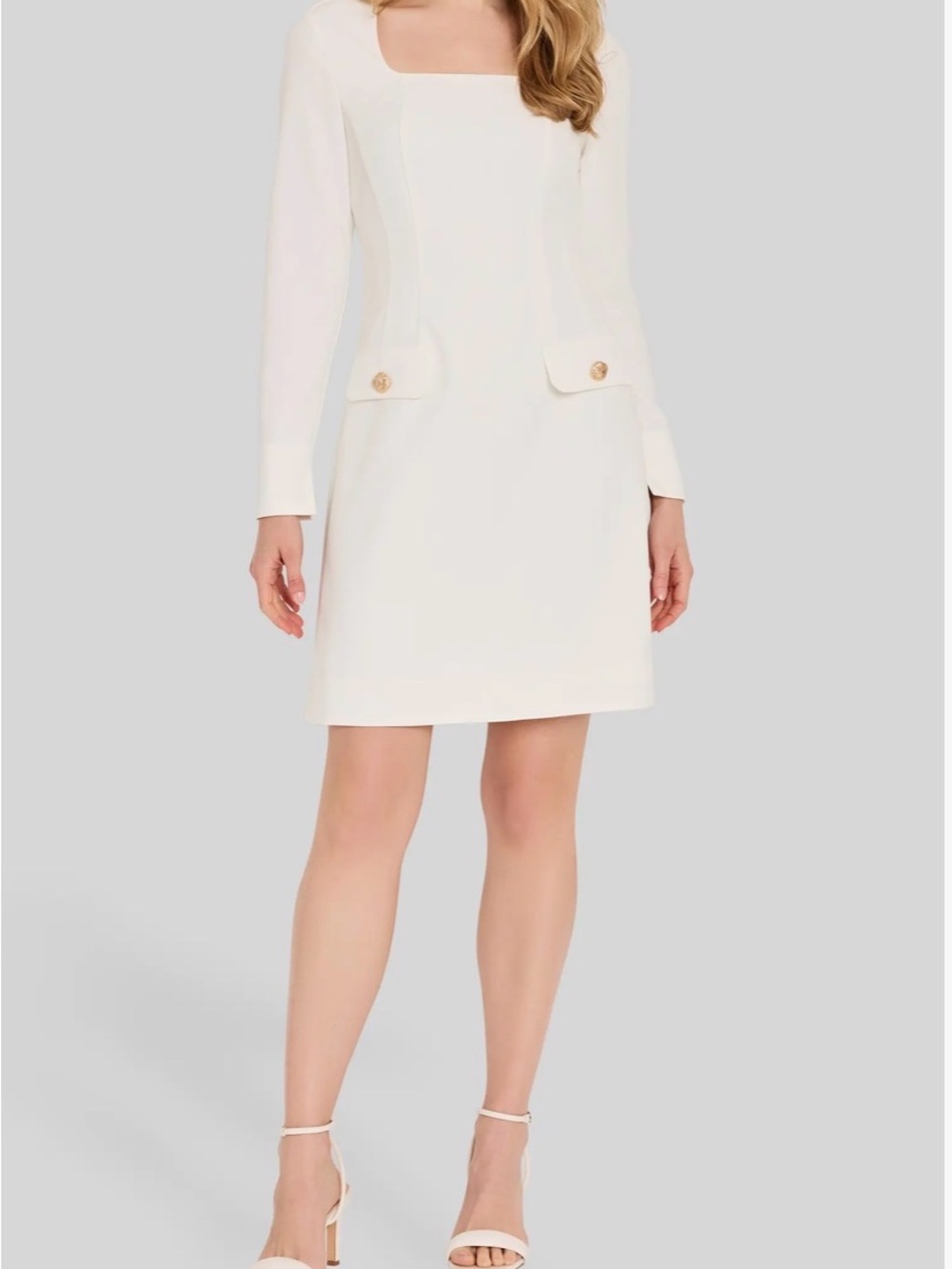 Tahari ASL White Long Sleeve Crepe Sheath Dress Petite 12P *Flaw